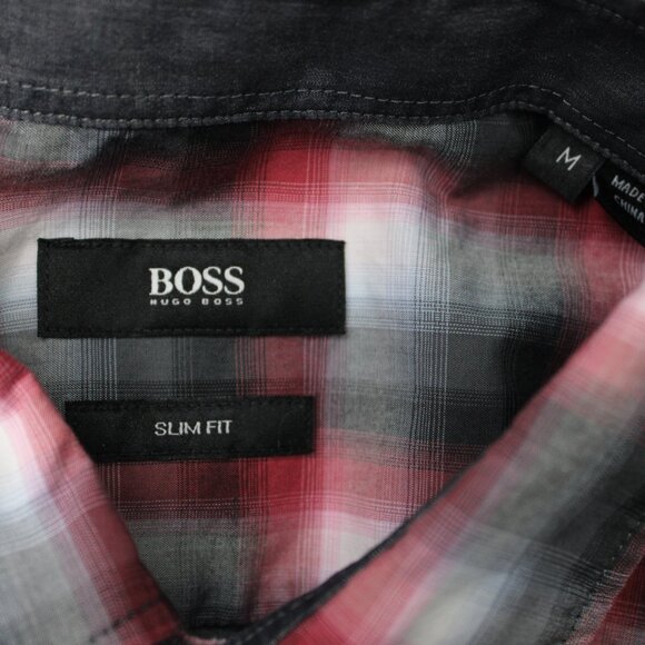 BOSS Hugo Boss Shirt Mens Medium Red/Black Ronni_2 Slim Fit Flip Cuff Cotton L/S - Picture 9 of 15